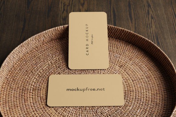 Business Card on a Rattan Tray Mockup