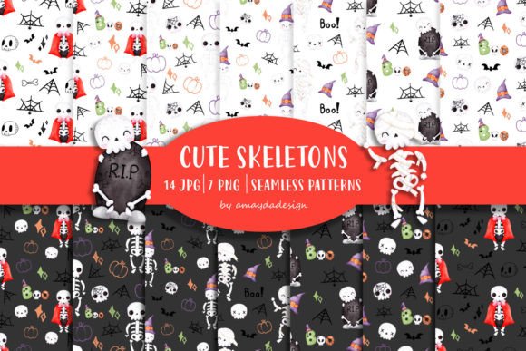 Halloween Skeletons Seamless Pattern: Elevating Creative Projects with High-Quality Digital Assets