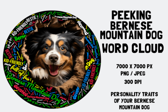 Peeking Bernese Mountain Dog Word Cloud
