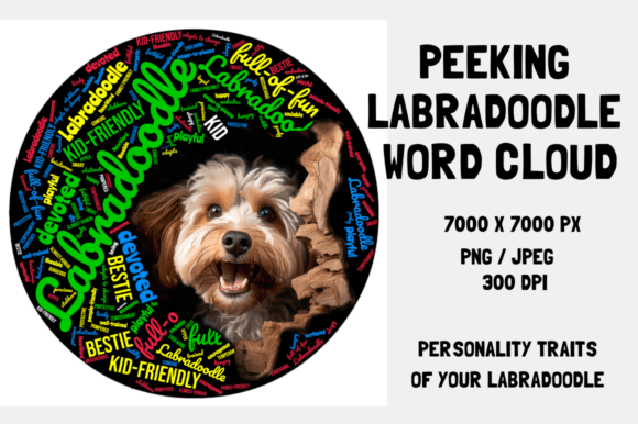 Peeking Labradoodle Word Cloud: A Vibrant Design Asset