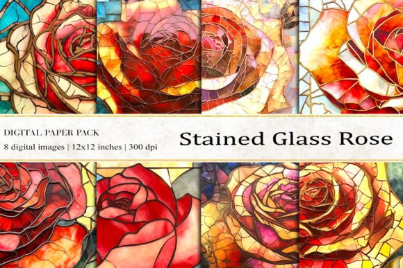 Rose Stained Glass Digital Papers: Elevating Your Creative Projects with AI-Generated Art