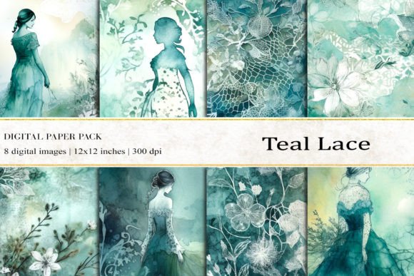Teal Lace Digital Papers: Elevating Creative Projects with AI-Generated Elegance