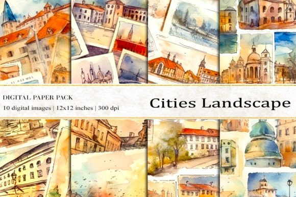 Vintage Cities Landscape Digital Papers