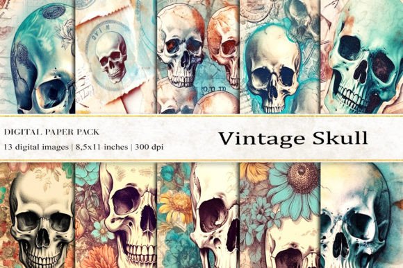 Vintage Skull Digital Papers